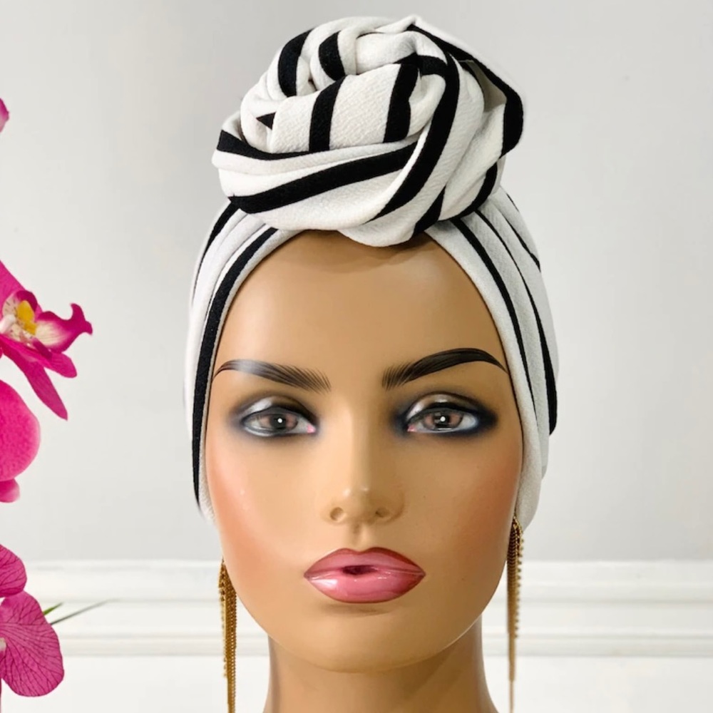 Striped Turban—Pre-tied Never Worn